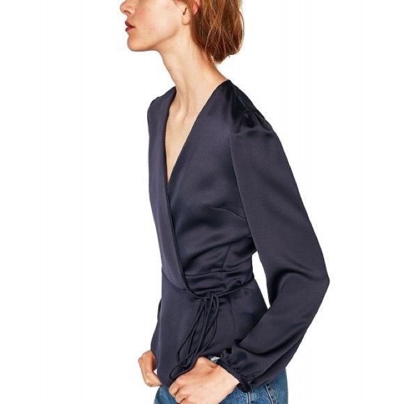 zara satin wrap blouse